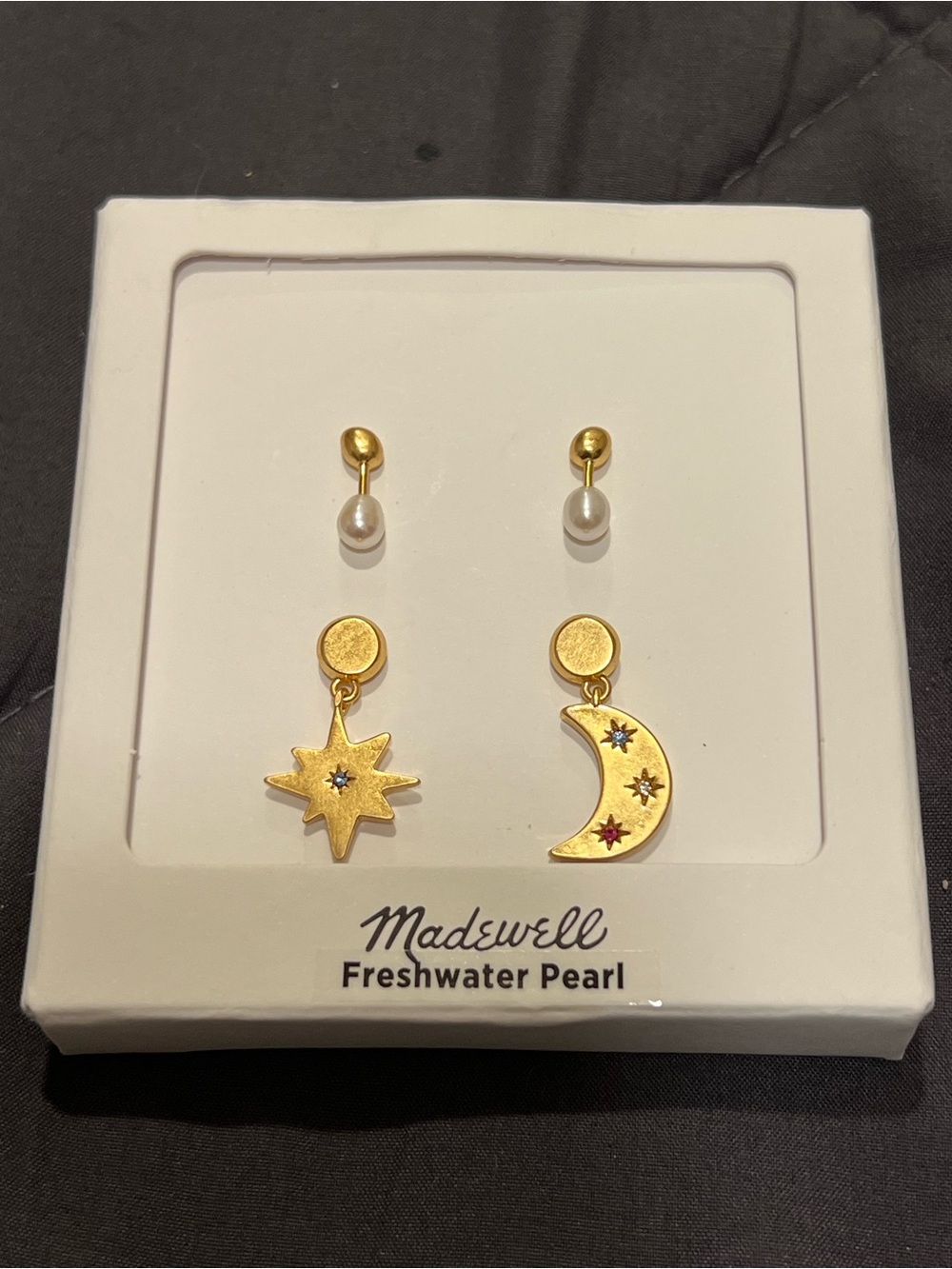 Madewell Gold Star & Moon Drop Earrings with Pearls
